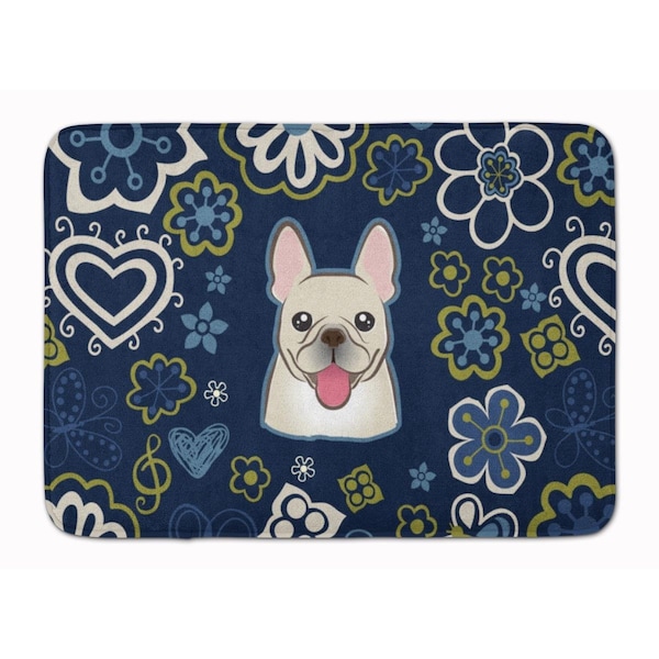 Carolines Treasures Blue Flowers French Bulldog Machine Washable Memory Foam Mat BB5089RUG - main